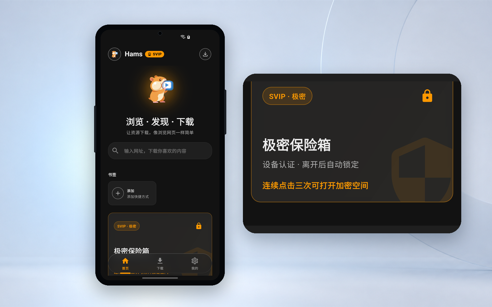 Hams 私密保险箱与极密保险箱界面示意